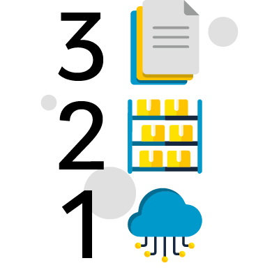 Illustration représentant la règle du 3-2-1 en sauvegarde informatique