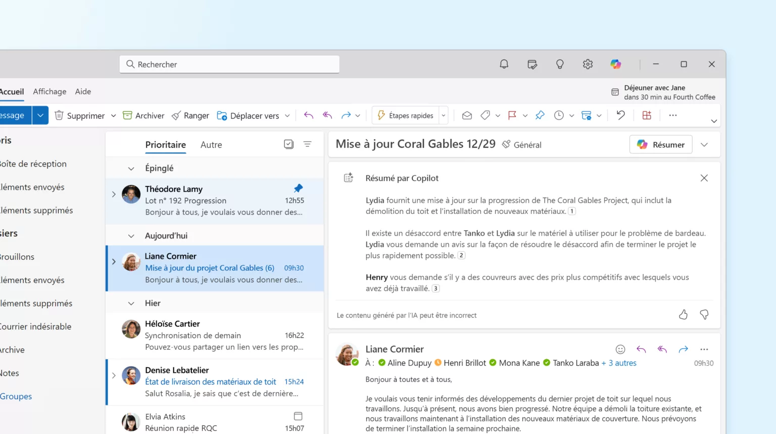 intégration de Copilot à Outlook